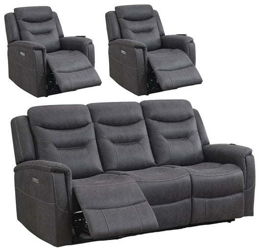 Harrogate Grey 3+1+1 Recliner Sofa Set, Velvet Fabric Upholstered