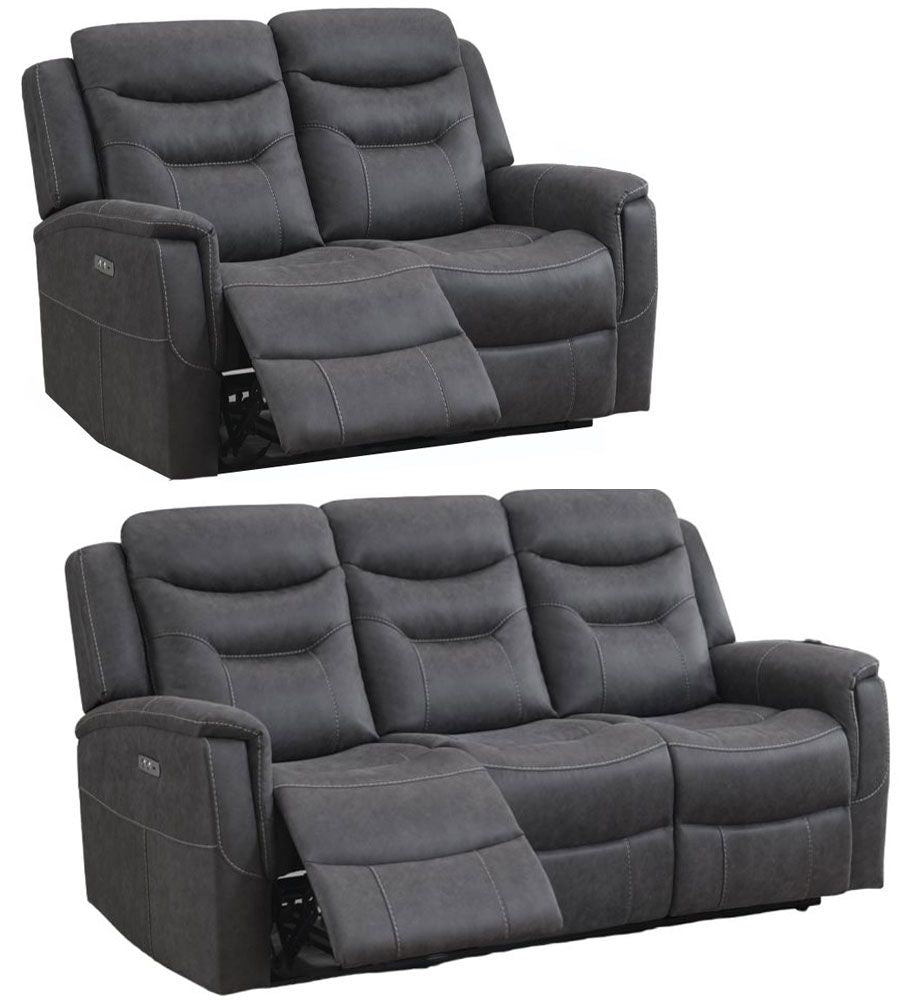 Harrogate Grey 3+2 Recliner Sofa Set, Velvet Fabric Upholstered