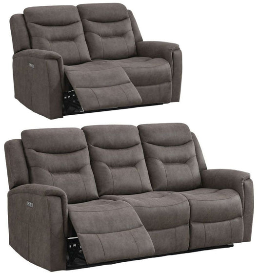 Harrogate Brown 3+2 Recliner Sofa Set, Velvet Fabric Upholstered