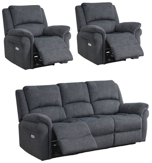 Wentworth Grey 3+1+1 Recliner Sofa Set, Velvet Fabric Upholstered