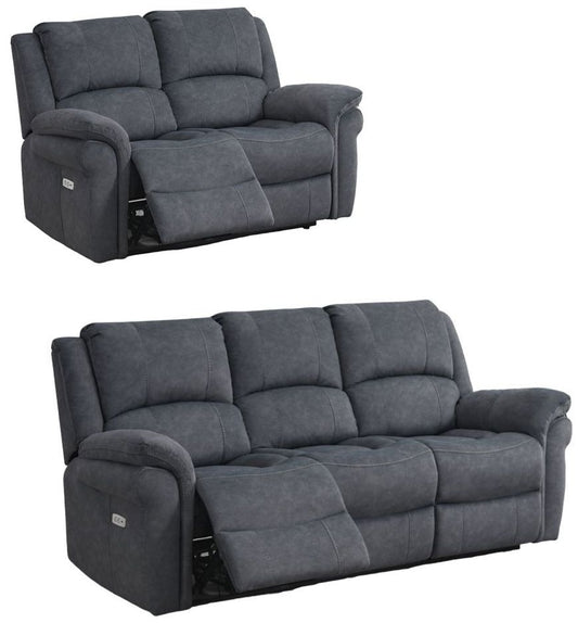 Wentworth Grey 3+2 Recliner Sofa Set, Velvet Fabric Upholstered