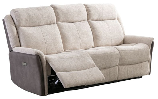 Treyton Fusion Beige 3 Seater Recliner Sofa, Velvet Fabric Upholstered