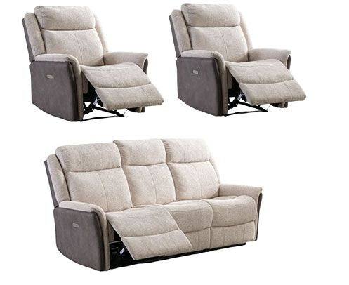 Treyton Fusion Beige 3+1+1 Recliner Sofa Set, Velvet Fabric Upholstered