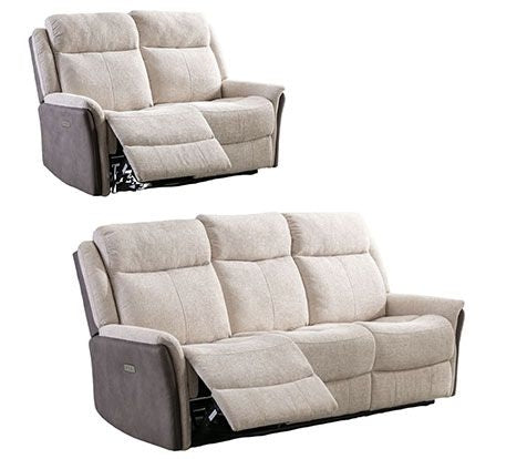 Treyton Fusion Beige 3+2 Recliner Sofa Set, Velvet Fabric Upholstered