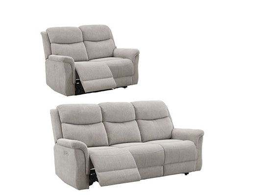 Faringdon Beige 3+2 Recliner Sofa Set, Velvet Fabric Upholstered