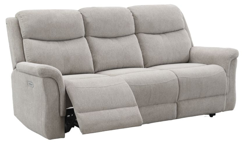 Faringdon Beige 3 Seater Recliner Sofa, Velvet Fabric Upholstered