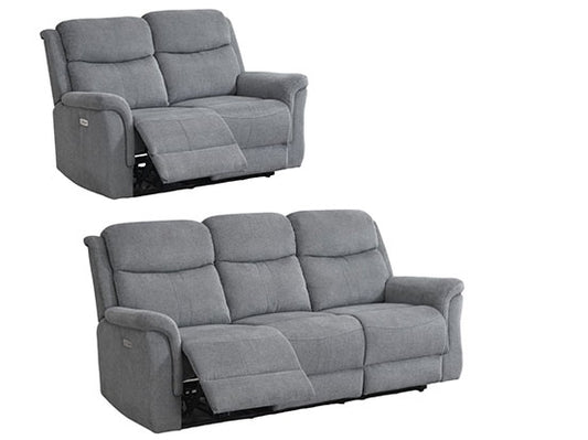 Faringdon Grey 3+2 Recliner Sofa Set, Velvet Fabric Upholstered