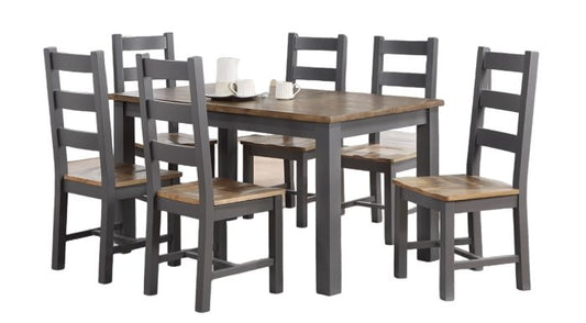 Glenmore Rustic Pine Dining Set, 150cm Seats 4 to 6 Diners Rectangular Top - 6 Chairs