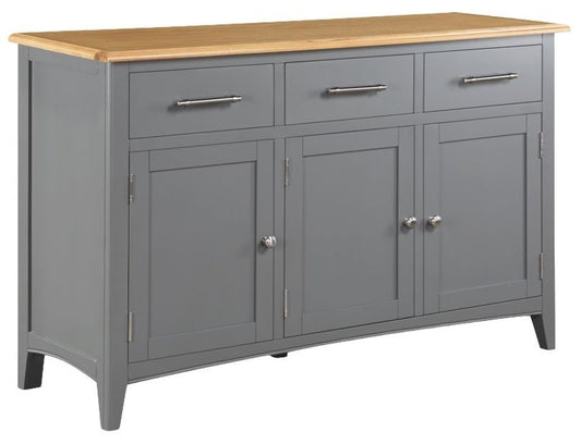 Rossmore Grey Painted 3 Drawer Sideboard, 140cm with 3 Doors 3 Drawers