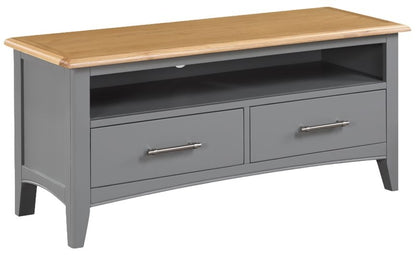 Rossmore Grey Painted Large TV Unit, 115cm W with Storage for Television Upto 50inch Plasma