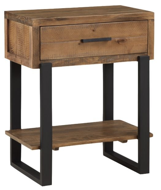 Pembroke Rustic Pine Small Console Table 1 Drawer with Black Metal Legs