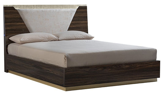 Camel Smart Night Walnut Italian Bed with letto Fabric Headboard