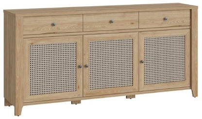 Cestino 3 Door 3 Drawer Sideboard in Jackson Hickory Oak and Rattan Effect