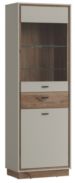 Rivero 2 Door 1 Drawer Display Cabinet in Grey and Oak