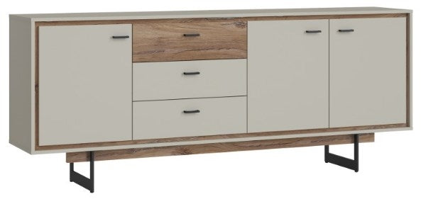 Rivero 3 Door 3 Drawer Wide Sideboard in Grey and Oak