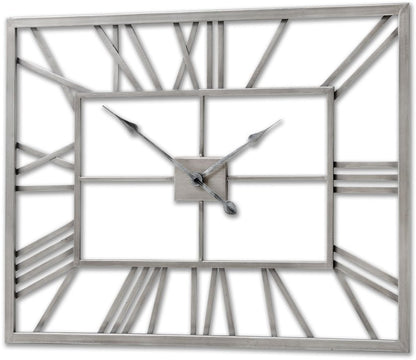 Silver Rectangular Skeleton Wall Clock - 80cm x 60cm