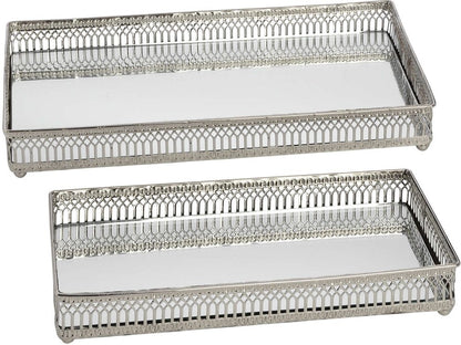 Set of 2 Rectangular Nickel Plated Tray