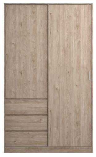 Naia Wardrobe with 1 Sliding Door 1 Door 3 Drawer in Jackson Hickory Oak