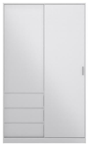 Naia Wardrobe with 1 Sliding Door 1 Door 3 Drawer in White High Gloss