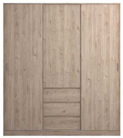 Naia Wardrobe with 2 Sliding Door 1 Door 3 Drawer in Hickory Oak