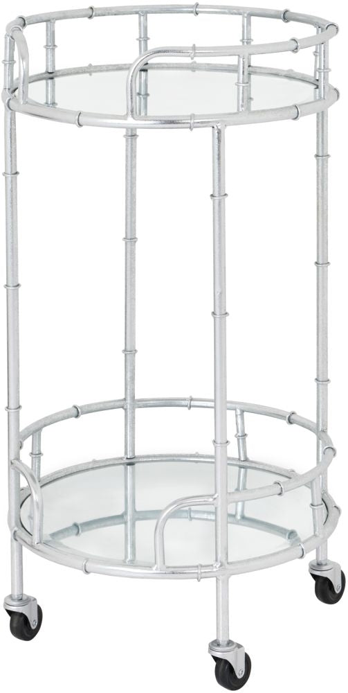 Glass Top Silver Round Drink Trolley