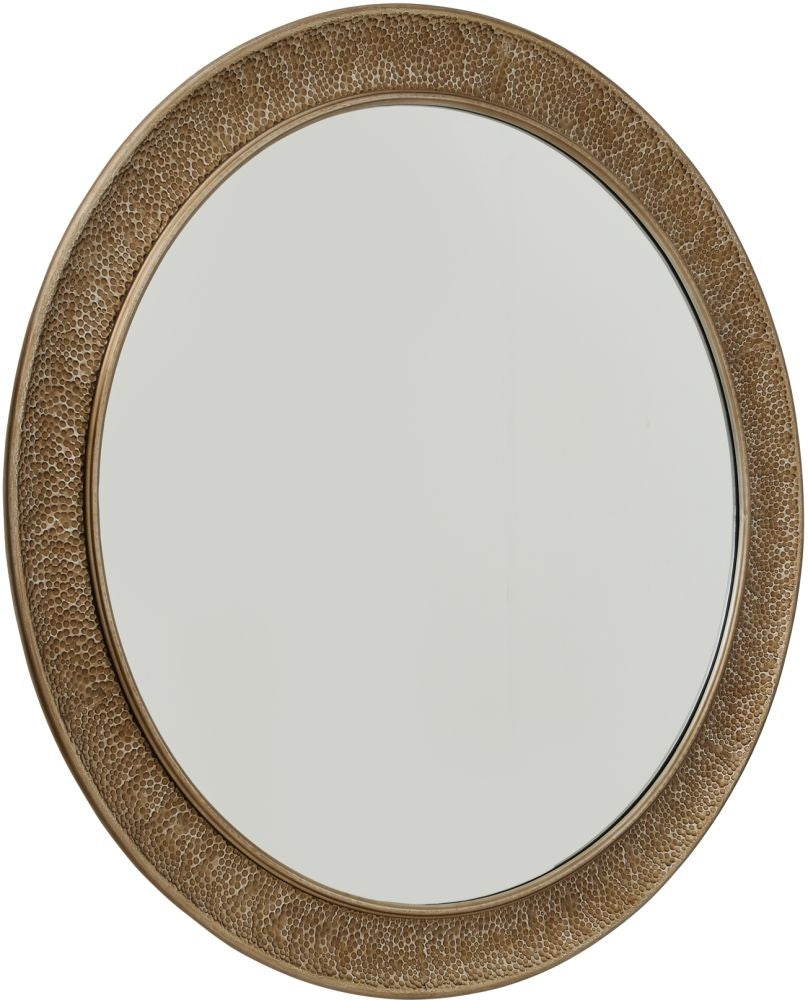 Hammered Large Brass Round Wall Mirror