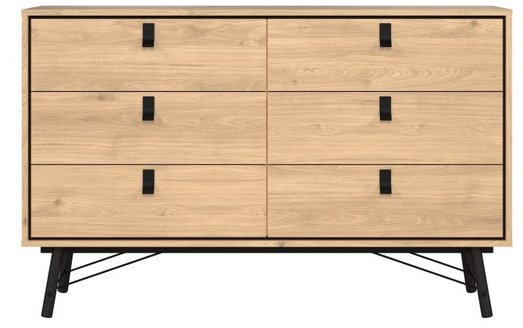 Ry Wide Double Chest of Drawer 6 Drawer in Jackson Hickory Oak