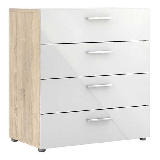 Pepe Chest of 4 Drawer in Oak with White High Gloss