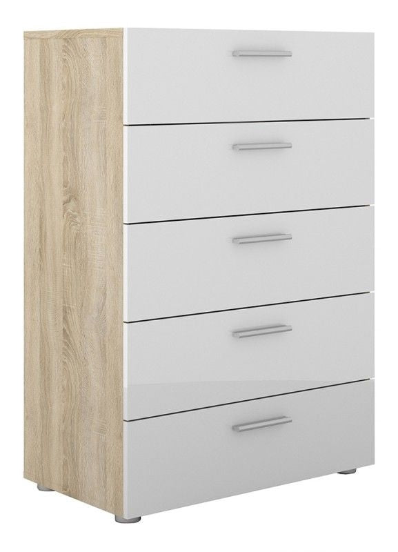 Pepe Chest of 5 Drawer in Oak with White High Gloss