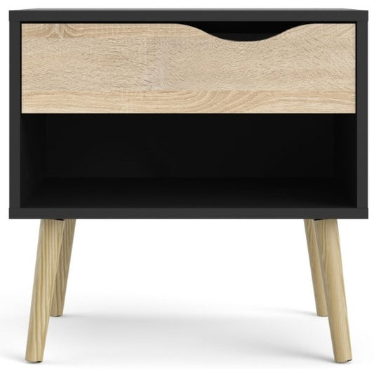 Oslo Bedside 1 Drawer in Black and Oak