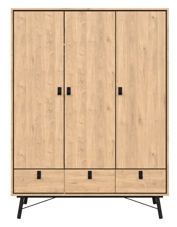 Ry Wardrobe 3 Door 3 Drawer in Jackson Hickory Oak