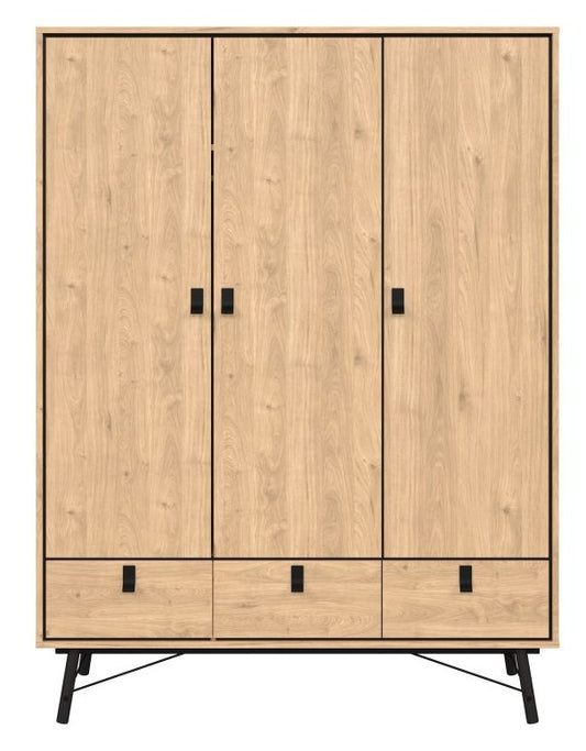 Ry Wardrobe 3 Door 3 Drawer in Jackson Hickory Oak