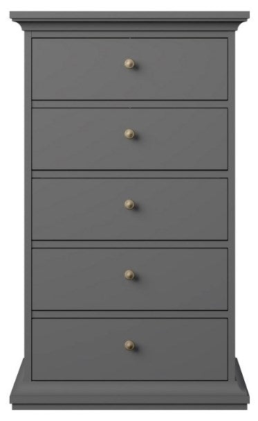 Paris Chest 5 Drawer in Matt Grey