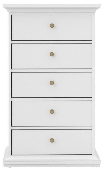 Paris 5 Drawer Chest in White