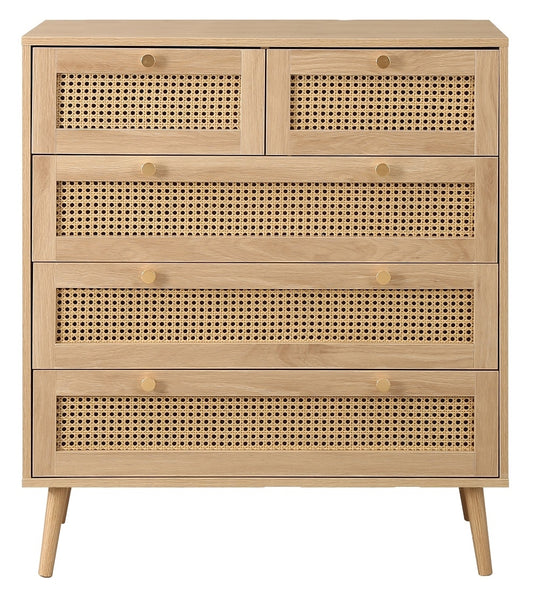 Croxley Oak Rattan 5 Drawer Chest