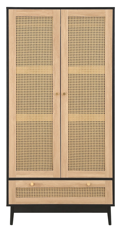 Croxley Black Rattan 2 Door Wardrobe - 1 Drawer