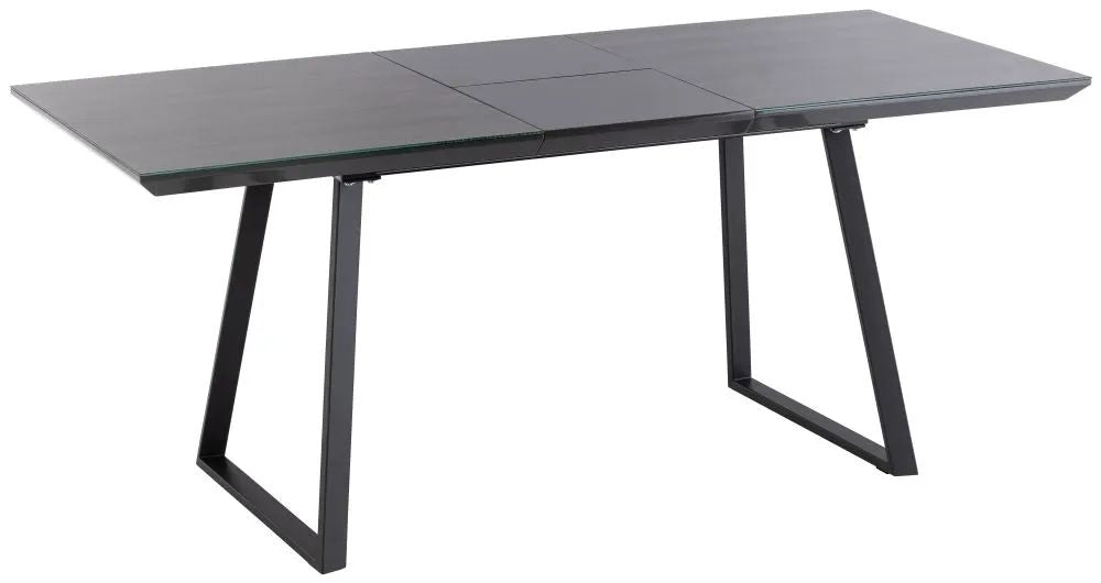 Michigan 4 Seater Extending Dining Table - Grey Glass Top with Black Powder Coated Base