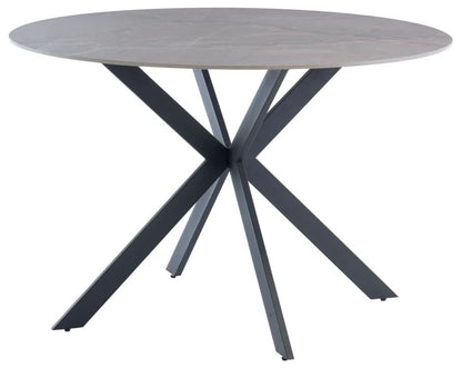 Talia 4 Seater Round Dining Table - Grey Sintered Stone Top with Black Powder Coated Legs