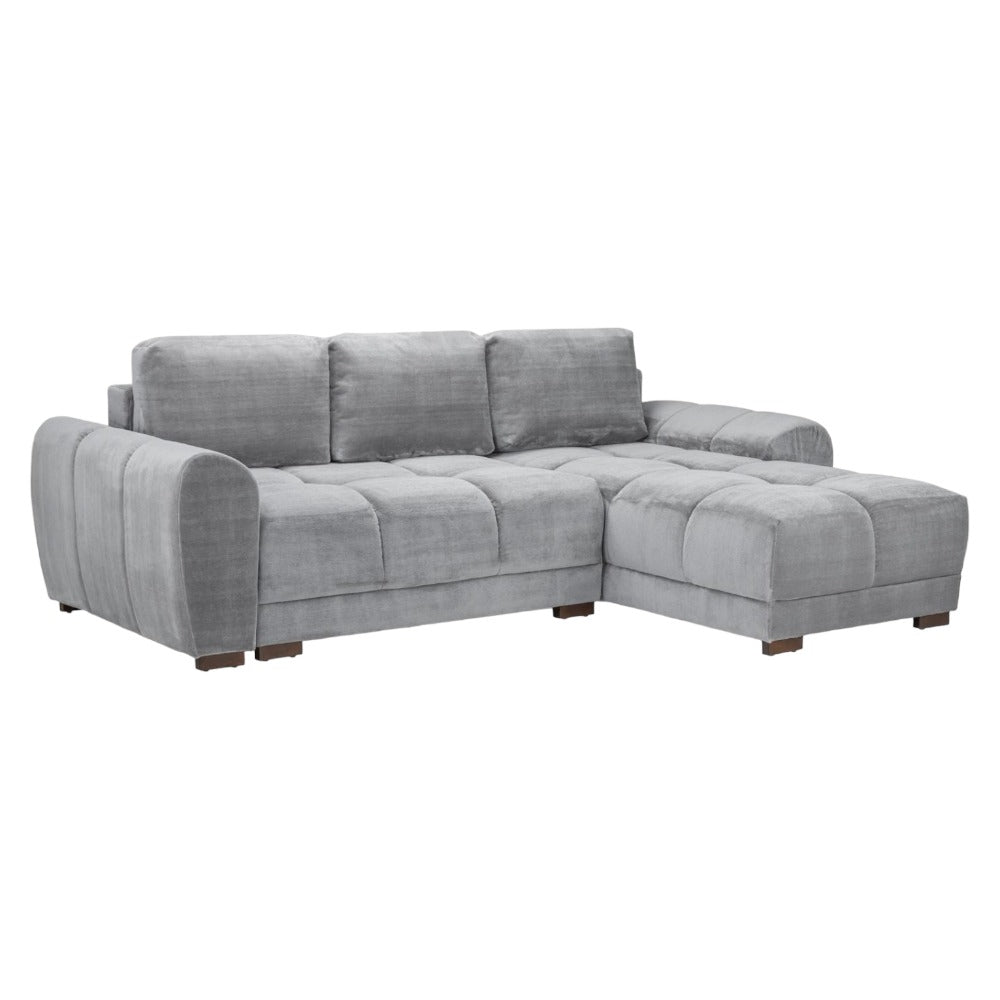 Azzuro Grey Velvet Fabric Universal Corner Sofabed with Storage