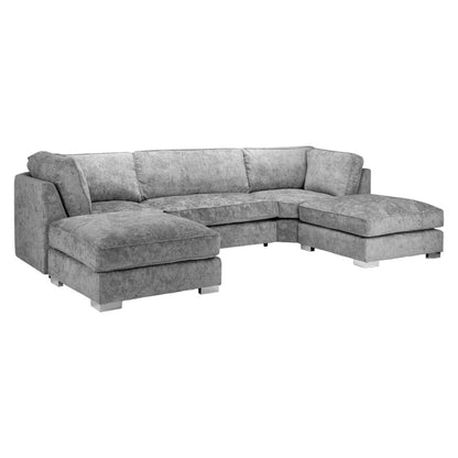 Bishop Fullback Platinum Velvet Fabric U Shape Corner Sofa