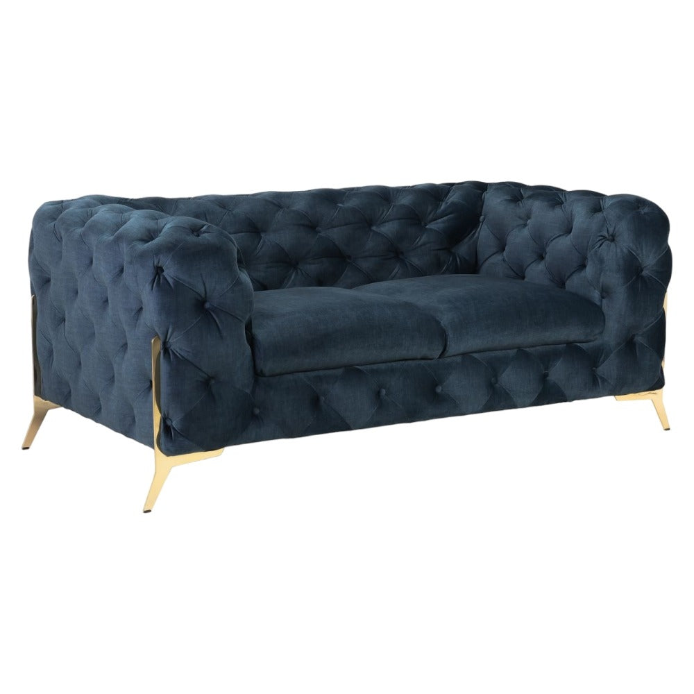 Deep Ocean Velvet Chesterfield 2-Seater Sofa - Elegant Comfort