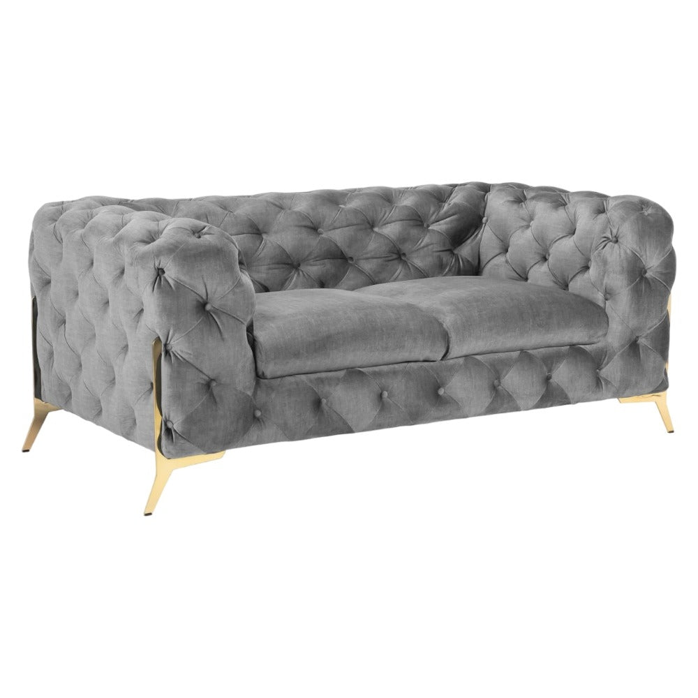 Luxurious Grey Velvet Chesterfield 2-Seater Sofa