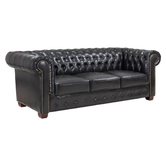 Chesterfield Black Leather 3 Seater Sofa