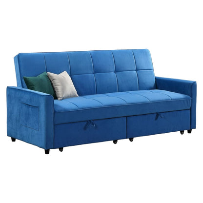 Elegance Blue Plush Velvet Fabric 3 Seater Sofabed