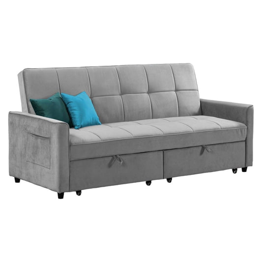 Elegance Plush Velvet Fabric Grey 3 Seater Sofabed