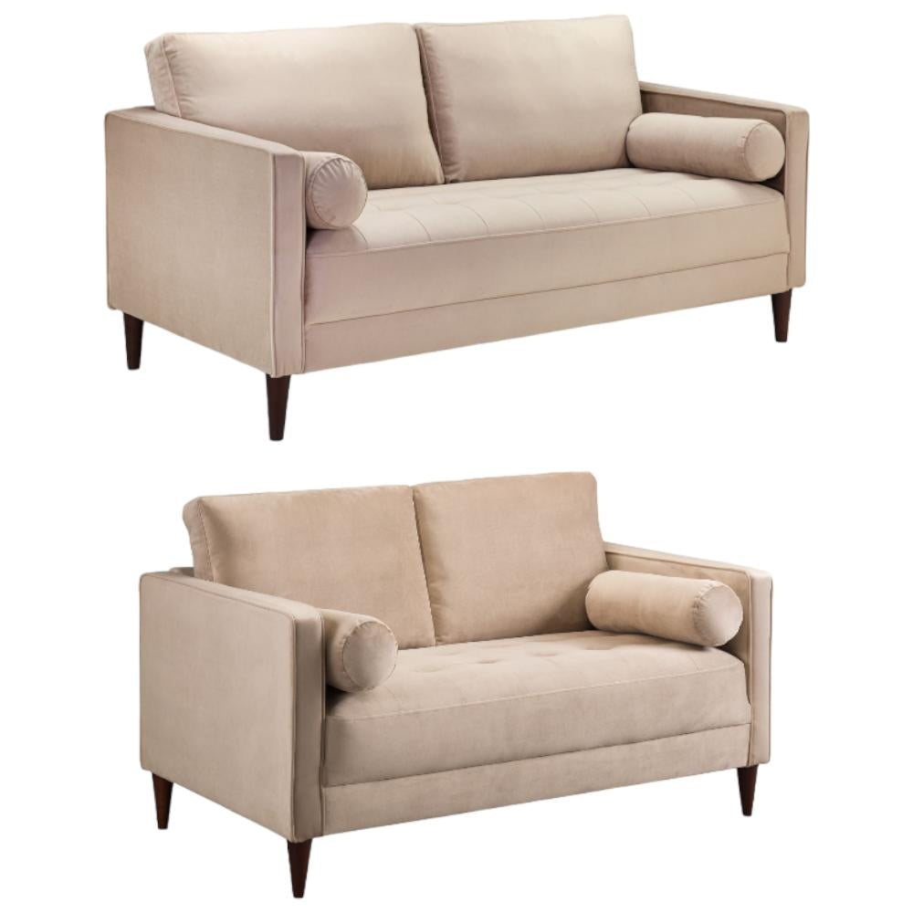 Harper Plush Beige Velvet Fabric 3+2 Seater Sofa Set