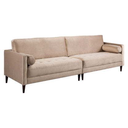 Harper Plush Velvet Fabric Beige 4 Seater Sofa