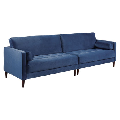 Harper Plush Velvet Fabric Blue 4 Seater Sofa