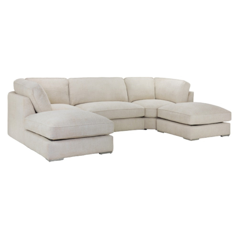 Beige U-Shape Corner Sofa with Tufted Back Cushions