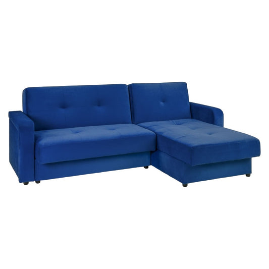 Kair Blue Plush Universal Corner Sofabed with Storage